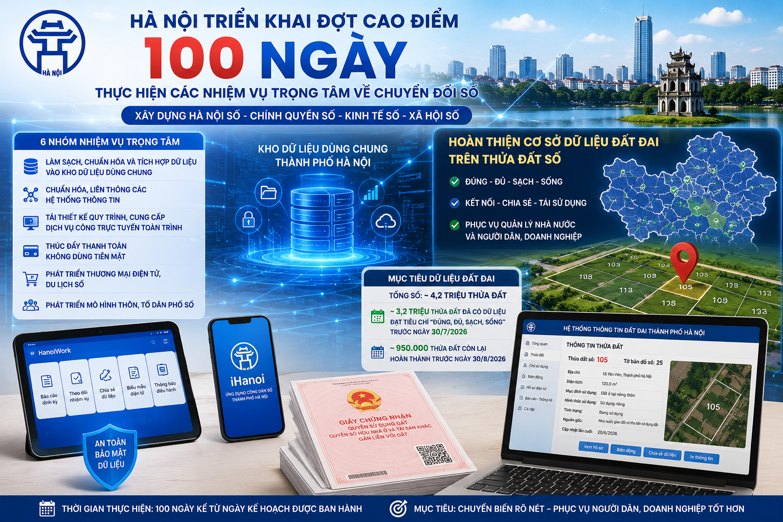 Hà Nội triển khai đợt cao điểm 100 ngày thực hiện các nhiệm vụ trọng tâm về chuyển đổi số
